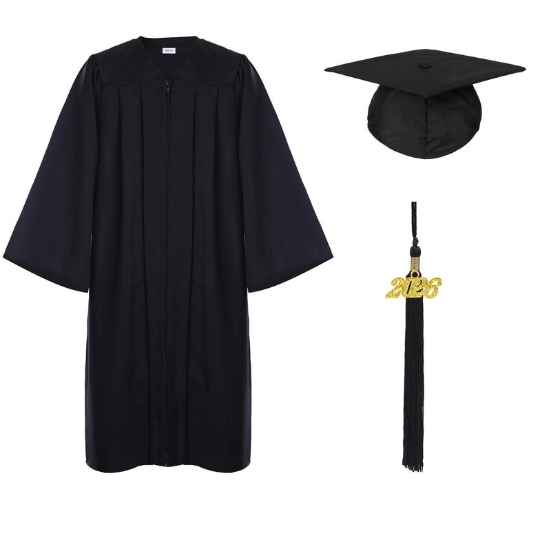 FtyFty Unisex Adult Matte Graduation Cap and Gown Tassel Set (Black, 42"(4'9"-4'11")) - Image 1